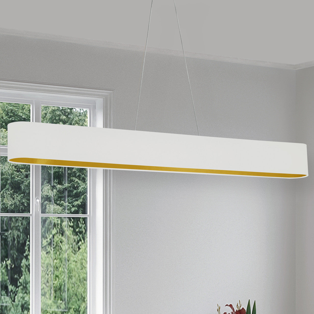 Dainolite 30W Horizontal Aged Brass Pendant with White/Gold Shade AUB-R5030HP-AGB-692