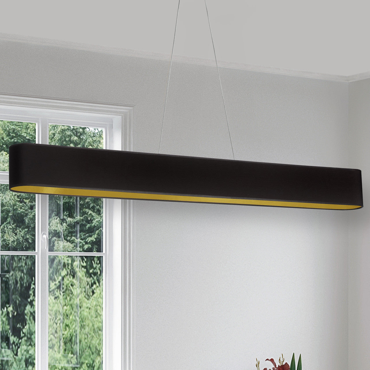 Dainolite 30W Horizontal Matte Black Pendant with Black/Gold Shade AUB-R5030HP-MB-698