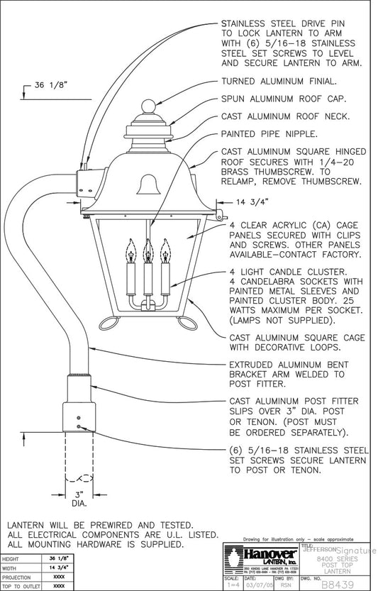 Hanover Lantern B8439 Grand Jefferson Signature Post Lantern