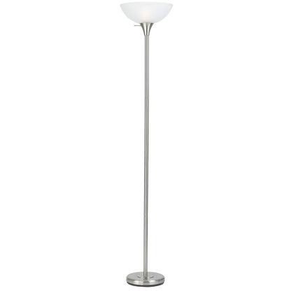 CAL Lighting 150W 3 Way Metal Torchiere Lamp With Glass Shade Brushed Steel BO-2055