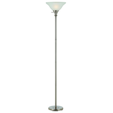 CAL Lighting 150W 3 Way Torchiere Lamp With Glass Shade Brushed Steel BO-213-BS