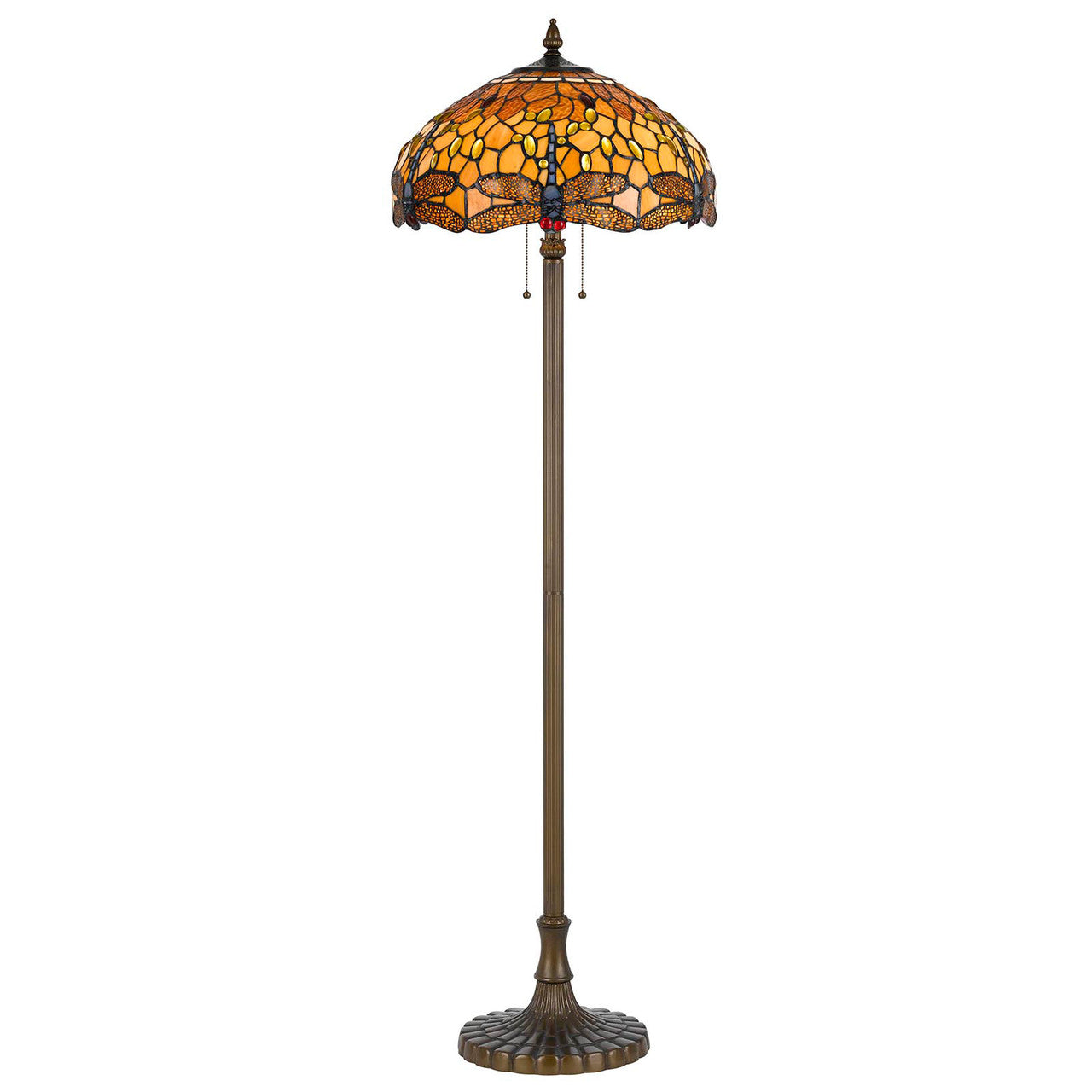 CAL Lighting Tiffany Floor Lamp Zinc Cast Base Antique Brass BO-2372FL