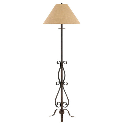 CAL Lighting 150W 3 Way Ekalaka Wrough Iron Floor Lamp With Burlap Shade Rust BO-2703FL