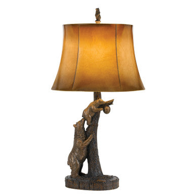 CAL Lighting 150W 3 Way Bear Resin Table Lamp With Leathrette Shade Antique Bronze BO-2731TB