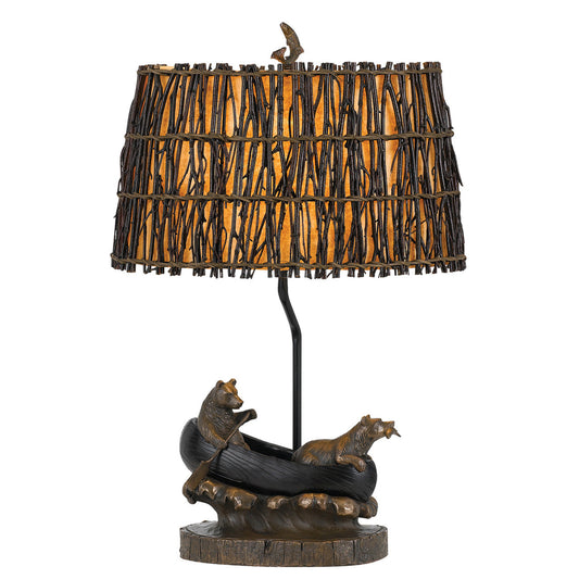 CAL Lighting 150W 3 Way Bear in Canoe Resin Table Lamp Antique Bronze BO-2732TB