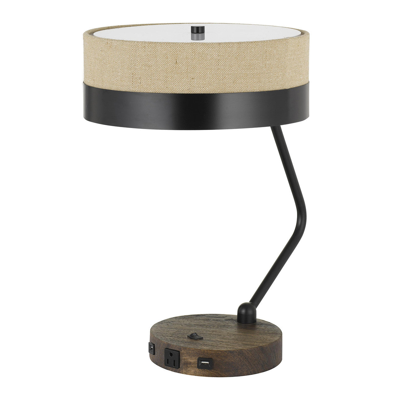 CAL Lighting 60W X 2 Parson Metal/Wood Desk Lamp With Metal/Fabric Shade With 2 USB Ports Wood/Black BO-2758DK-BK