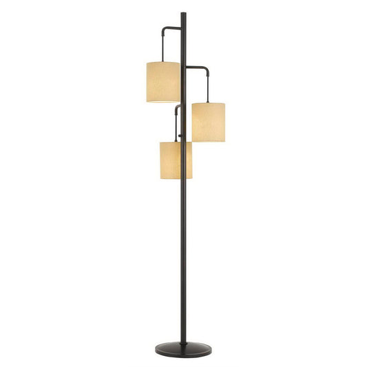 CAL Lighting 60W X 3 Kirkwall Metallantern Floor Lamp With Fabric Shade Dark Bronze BO-2791FL