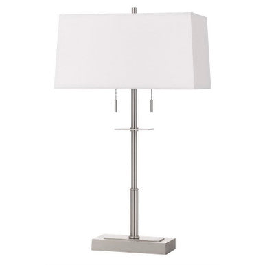 CAL Lighting 60W X 2 Norwich Metal Table Lamp With Fabric Shade Brushed Steel BO-2802TB