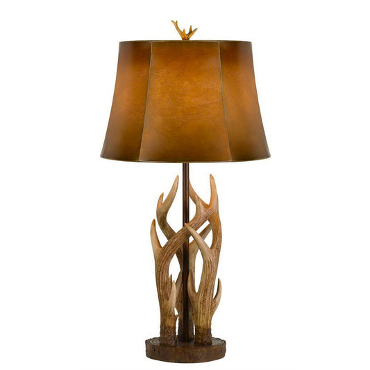 CAL Lighting 150W 3 Way Darby Antler Resin Table Lamp With Leatherette Shade Antler BO-2805TB