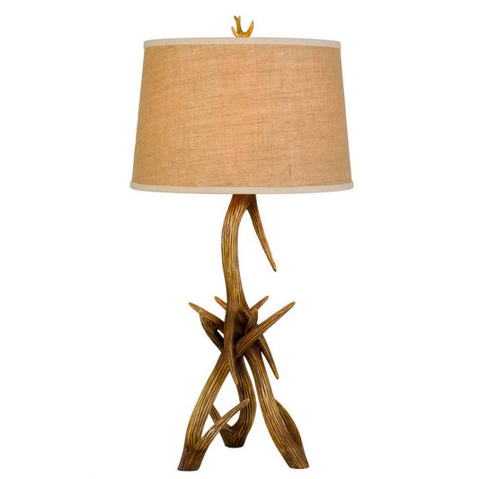 CAL Lighting 150W 3 Way Drummond Antler Resin Table Lamp With Burlap Shade Antler BO-2806TB