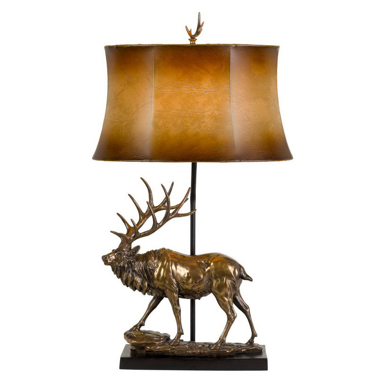 CAL Lighting 150W 3 Way Deer Resin Table Lamp With Leatherette Shade Antique Bronze BO-2807TB