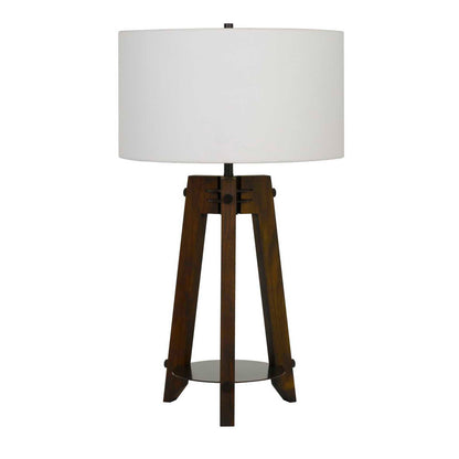 CAL Lighting 150W 3 Way Bilzen Ash Wood Tripod Table Lamp Walnut BO-2833TB