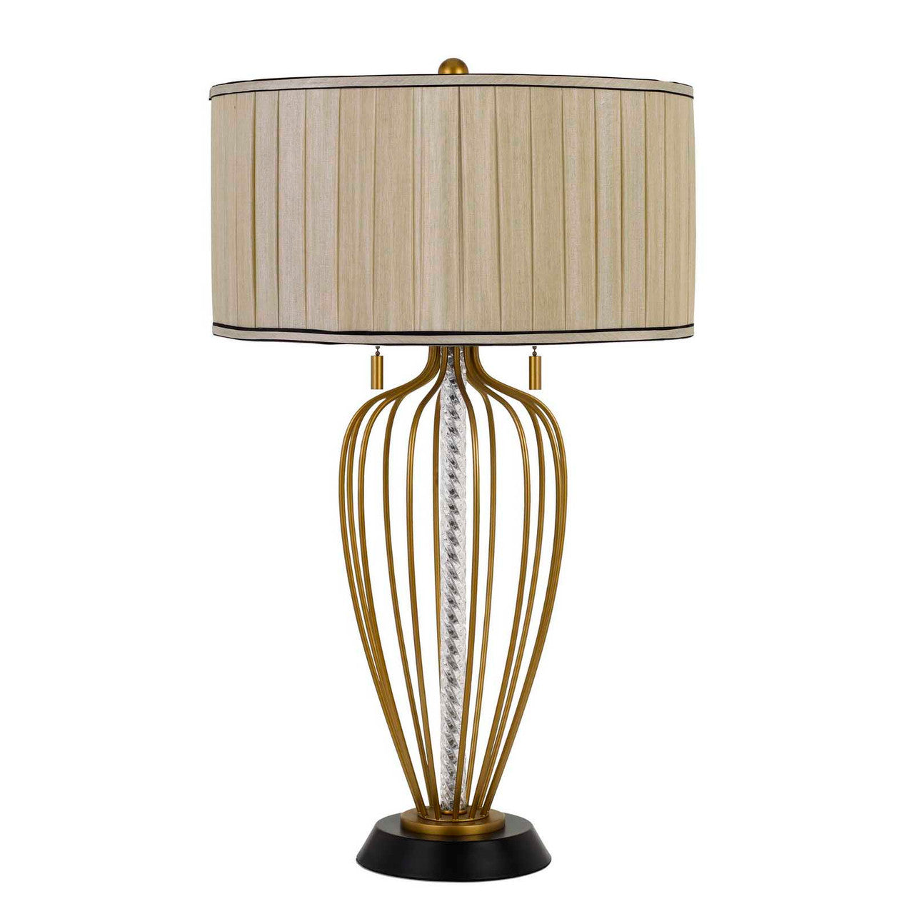 CAL Lighting Laval 60W X 2 Metal Table Lamp With Pleated Softback Fabric Shade And Pull Chain Switch Antique Brass/Black BO-2859TB