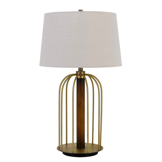 CAL Lighting Sevran 150W 3 Way Rubber Wood/Metal Table Lamp Antique Brass/Wood BO-2860TB