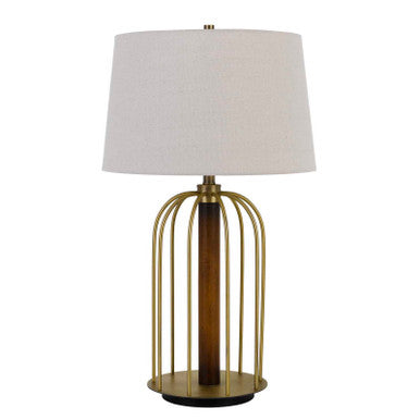 CAL Lighting Sevran 150W 3 Way Rubber Wood/Metal Table Lamp Antique Brass/Wood BO-2860TB