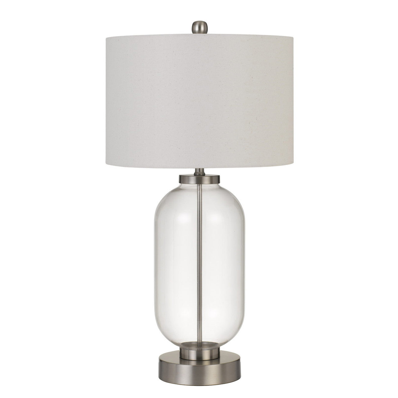 CAL Lighting Sycamore Glass Table Lamp With Drum Shade Brushed Steel/Clear Glass BO-2905TB-BS