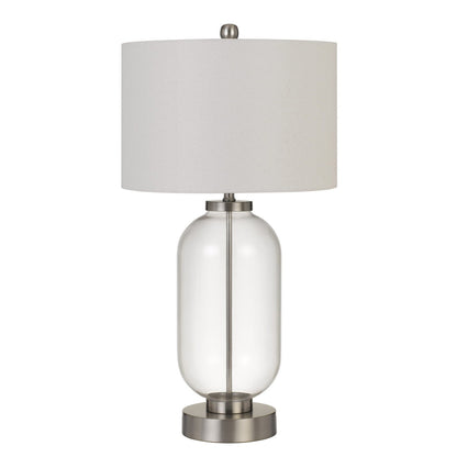 CAL Lighting Sycamore Glass Table Lamp With Drum Shade Brushed Steel/Clear Glass BO-2905TB-BS