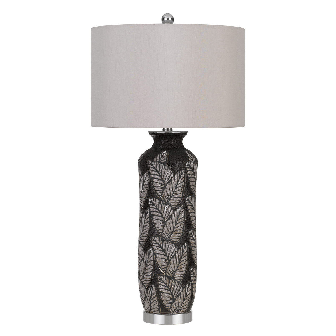 CAL Lighting 150W 3 Way Shiloh Ceramic Table Lamp With Leaf Design And Drum Hardback Fabric Shade  BO-2913TB