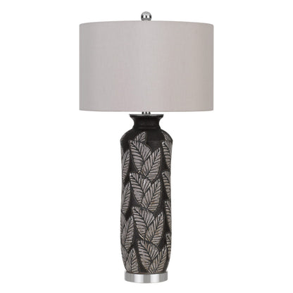 CAL Lighting 150W 3 Way Shiloh Ceramic Table Lamp With Leaf Design And Drum Hardback Fabric Shade  BO-2913TB