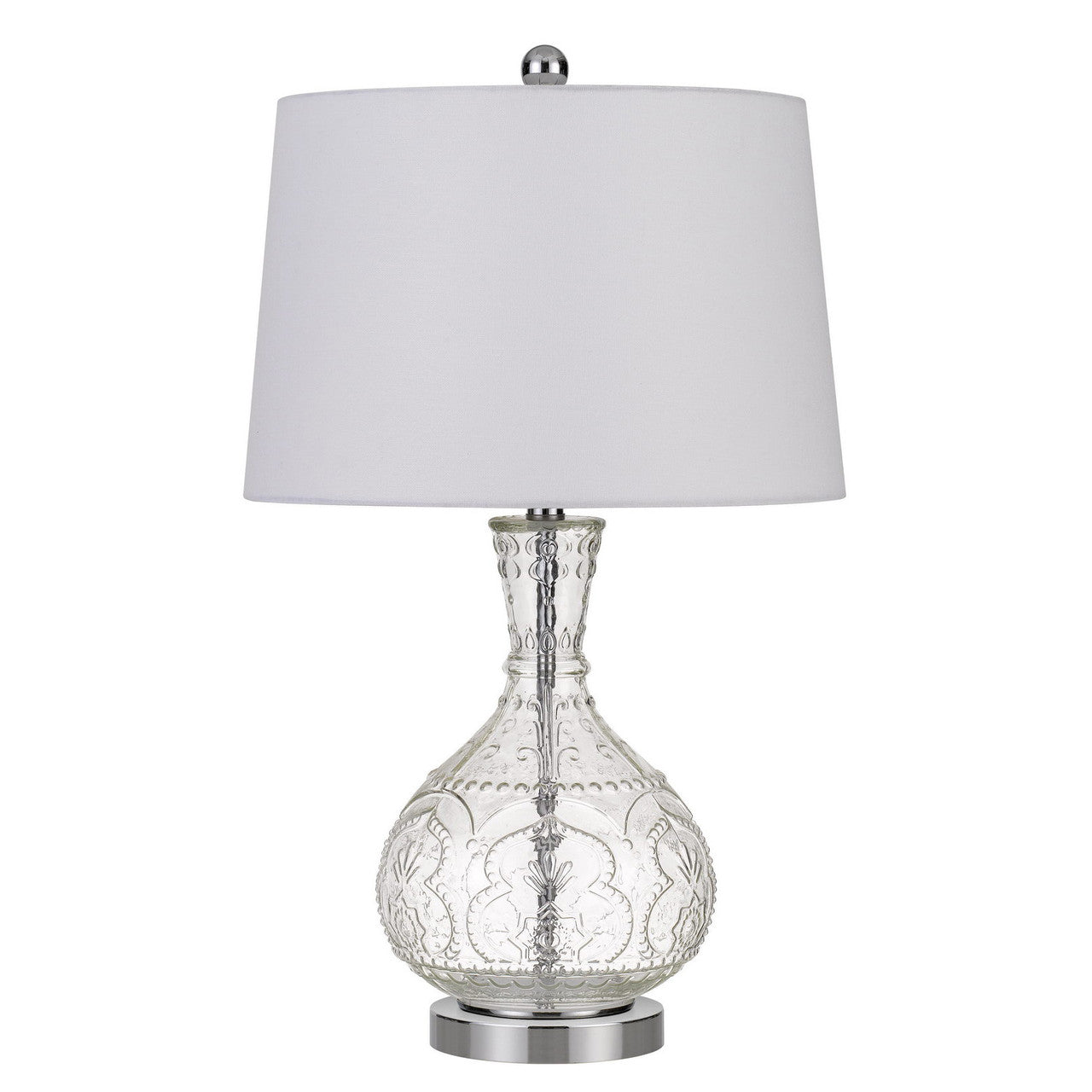 CAL Lighting 150W Nador Glass Table Lamp With Taper Drum Hardback Fabric Shade  BO-2916TB