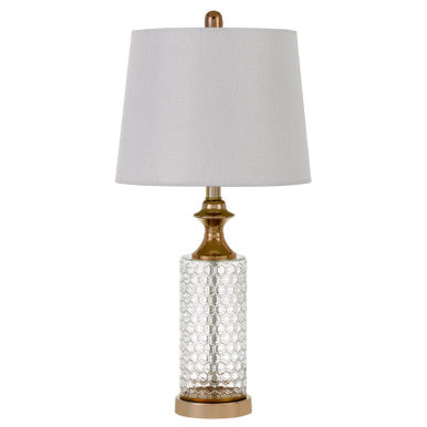 CAL Lighting 100W Breda Glass Table Lamp With Taper Drum Hardback Fabric Shade (Priced And Sold As Pairs)  BO-2959TB-2