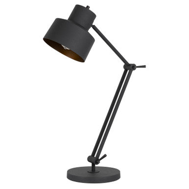 CAL Lighting Davidson metal desk lamp with weighted base, adjustable upper and lower arms. On off socket switch Matte Black BO-2966TB