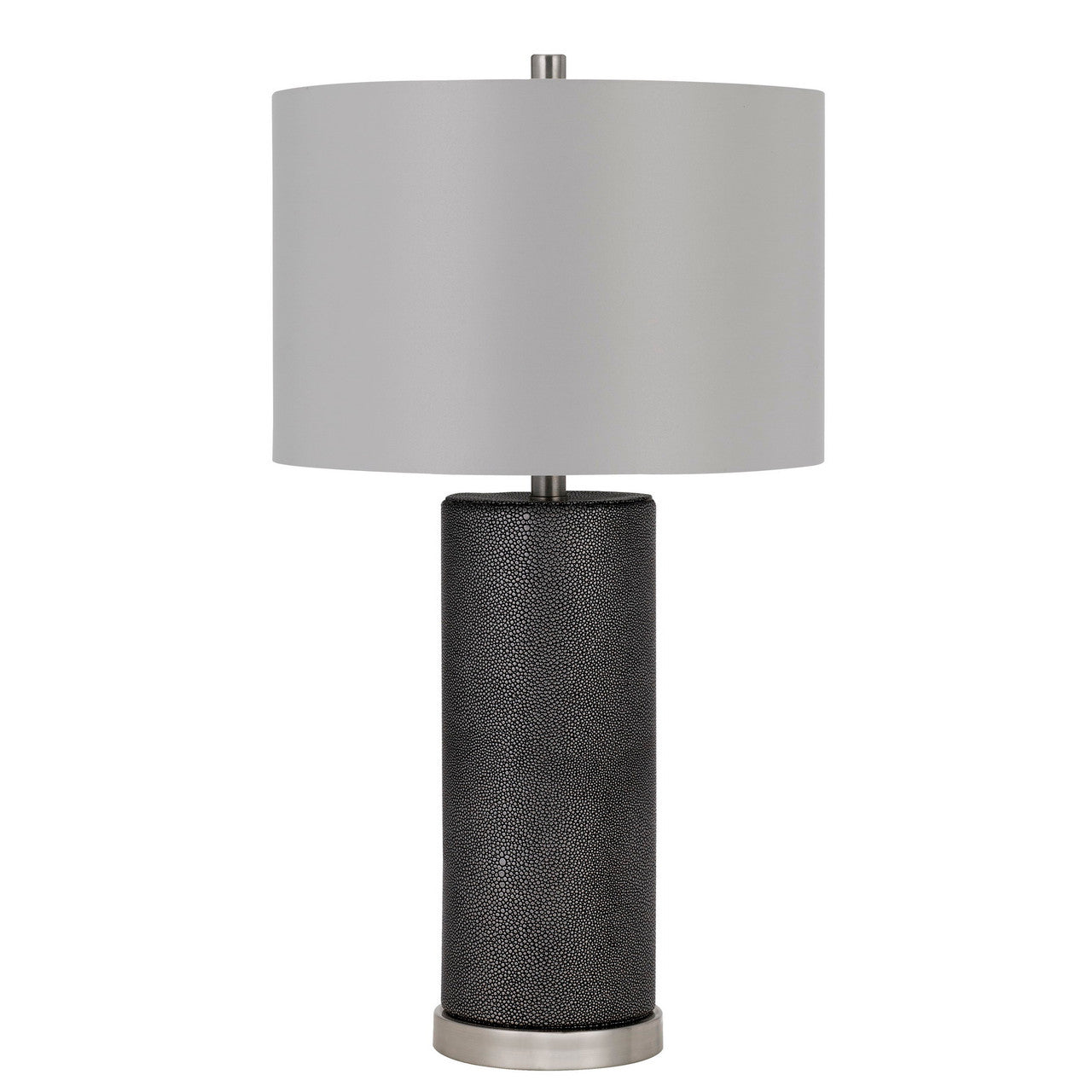 CAL Lighting 150W 3 Way Graham ceramic table lamp with hardback drum fabric shade Black Leathrette BO-2969TB