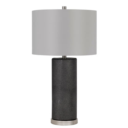 CAL Lighting 150W 3 Way Graham ceramic table lamp with hardback drum fabric shade Black Leathrette BO-2969TB