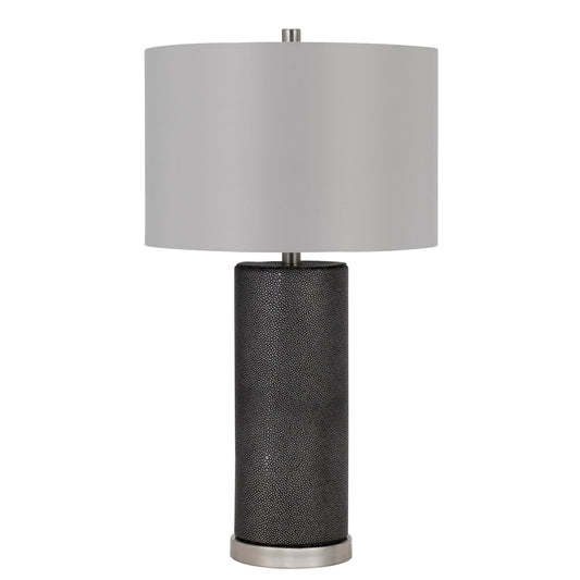 CAL Lighting 150W 3 Way Graham ceramic table lamp with hardback drum fabric shade Black Leathrette BO-2969TB