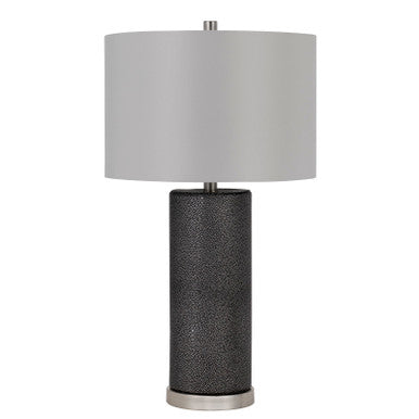 CAL Lighting 150W 3 Way Graham ceramic table lamp with hardback drum fabric shade Black Leathrette BO-2969TB