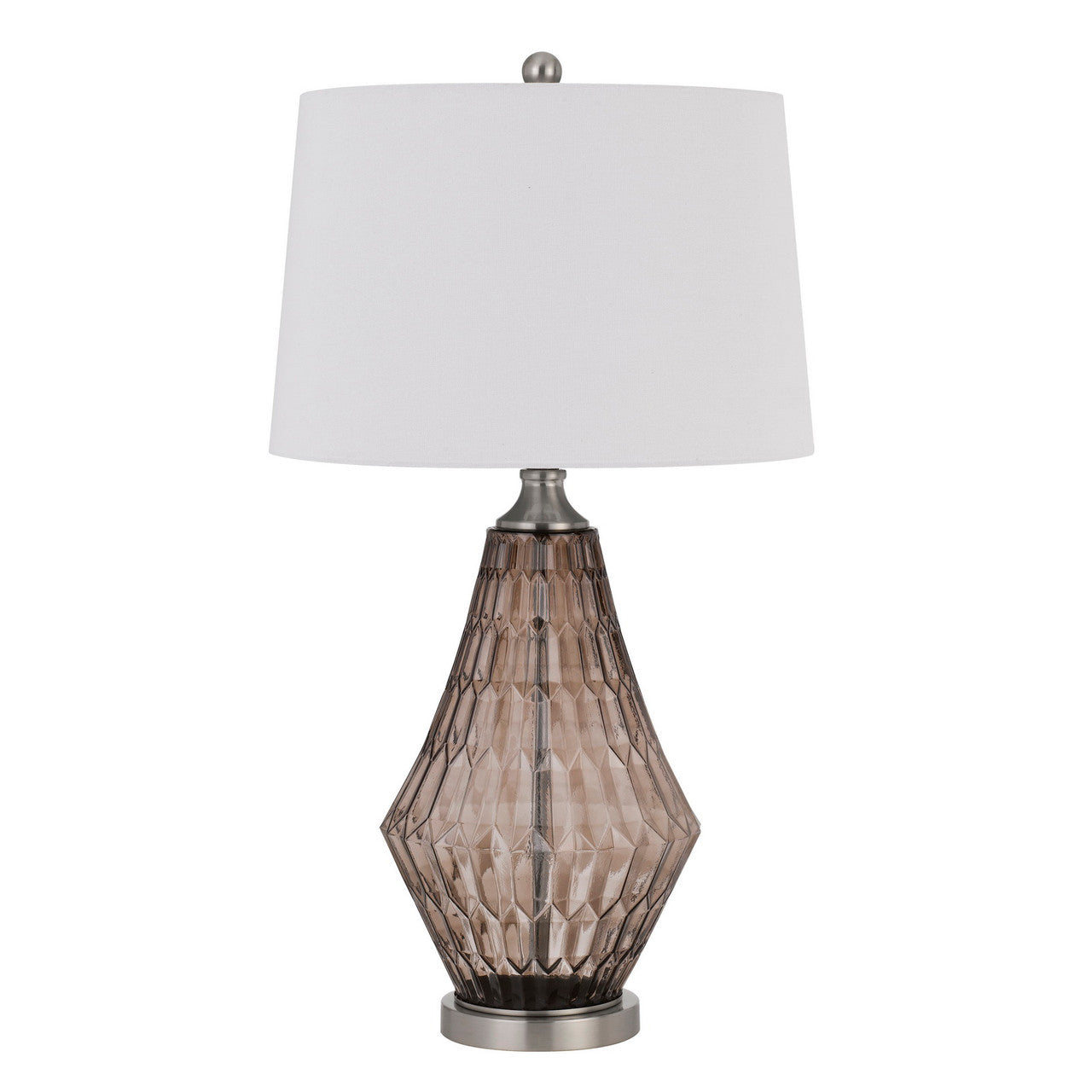 CAL Lighting 150W 3 Way Conover glass table lamp with hardbadk taper drum fabric shade Smoky BO-2970TB