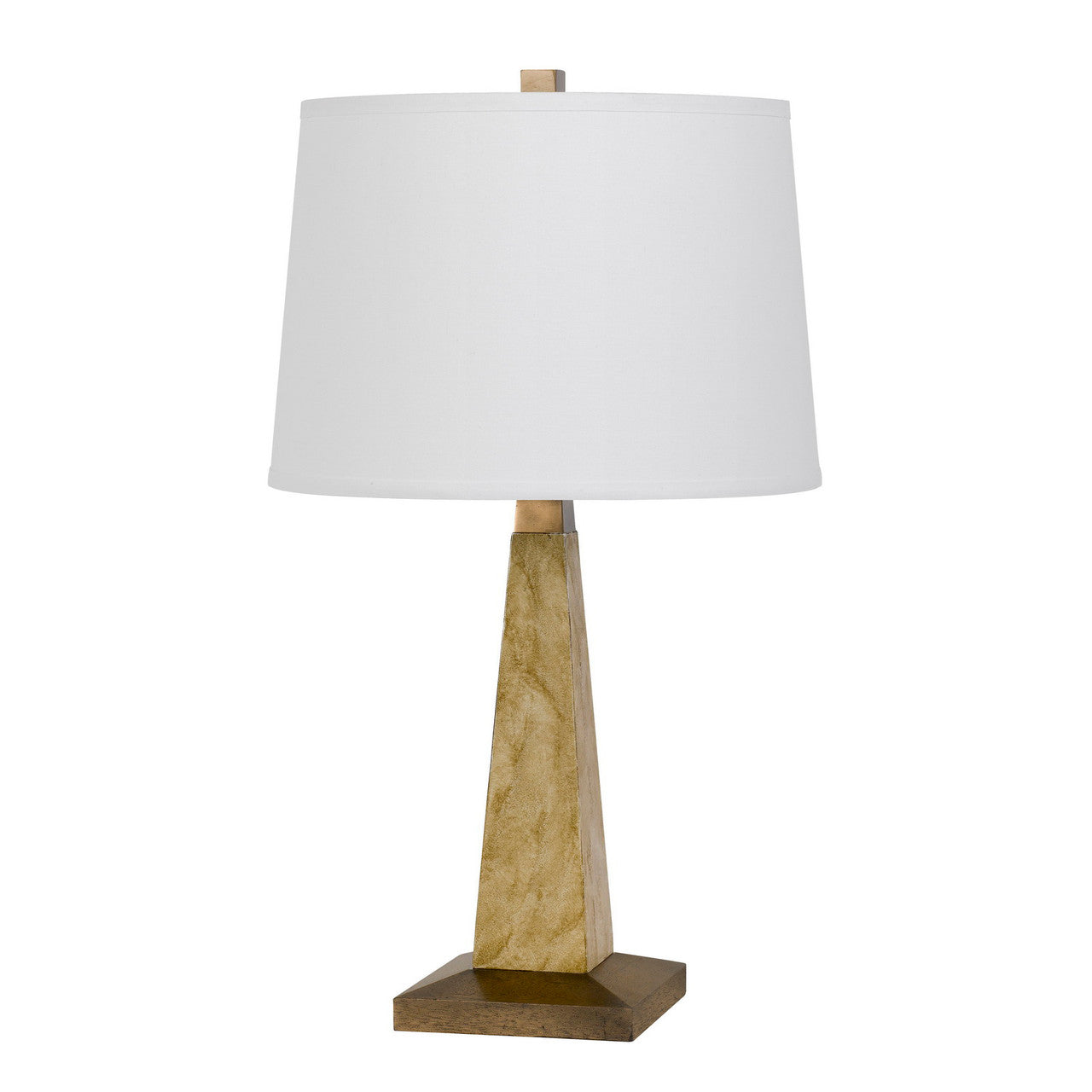 CAL Lighting 150W 3 Way Ravenna resin pyramid design table lamp with hardback taper fabric drum shade Earth BO-2976TB