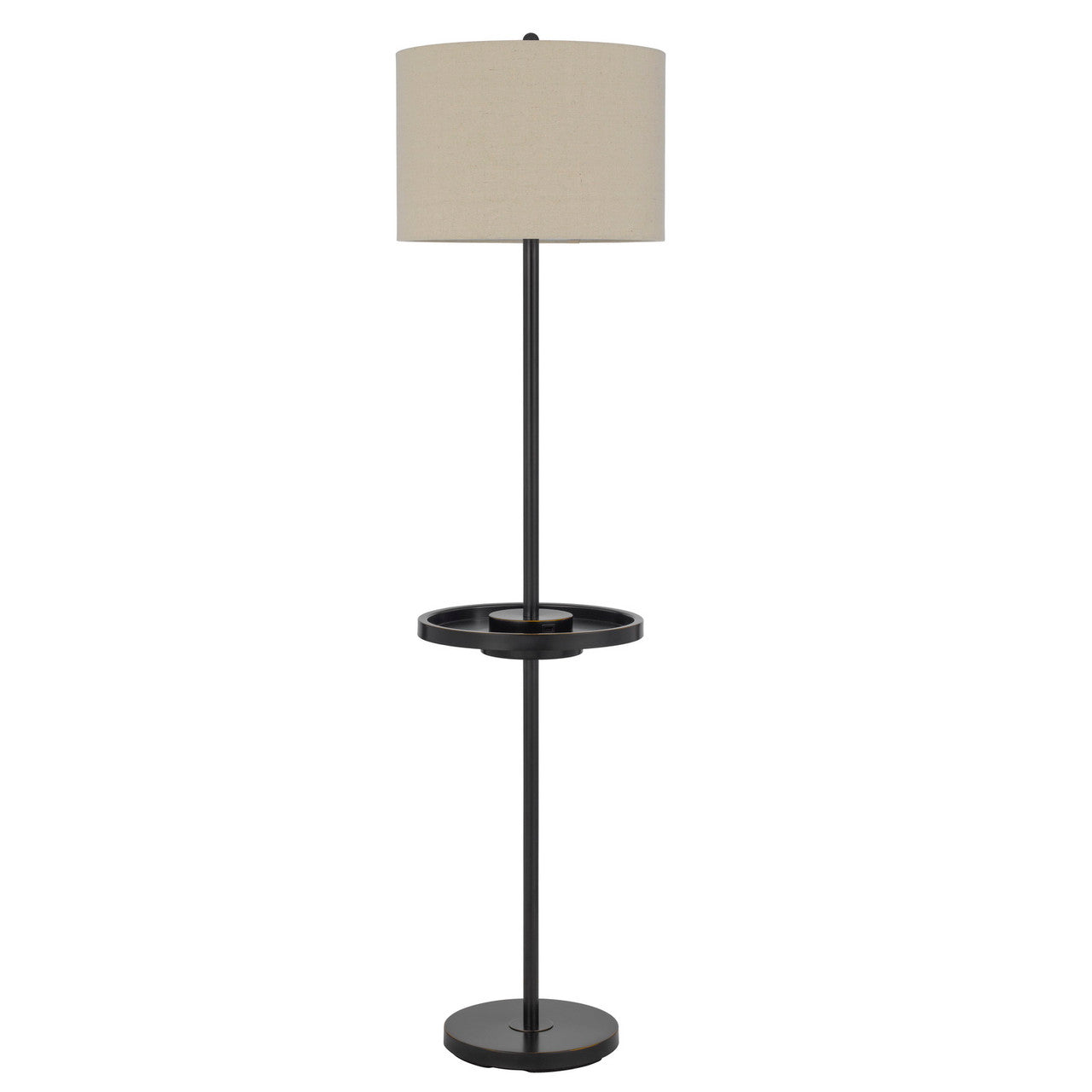 CAL Lighting Crofton metal floor lamp with metal tray table and 2 USB charging ports and a weight base. Dark Bronze BO-2983FL-DB