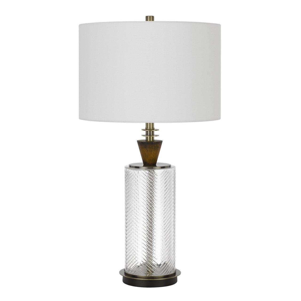 CAL Lighting 150W 3 Way Sherwood glass table lamp with wood font and hardback fabric drum shade Glass/Dark Bronze BO-2987TB