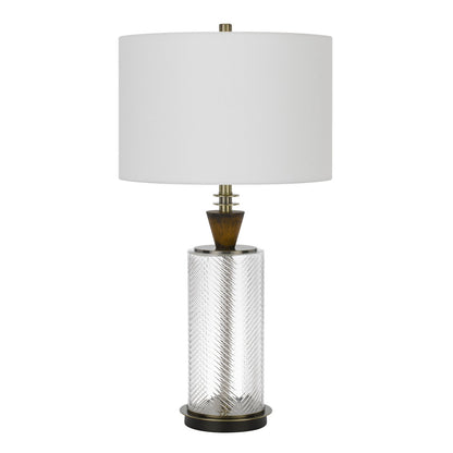 CAL Lighting 150W 3 Way Sherwood glass table lamp with wood font and hardback fabric drum shade Glass/Dark Bronze BO-2987TB