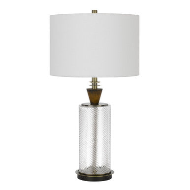 CAL Lighting 150W 3 Way Sherwood glass table lamp with wood font and hardback fabric drum shade Glass/Dark Bronze BO-2987TB