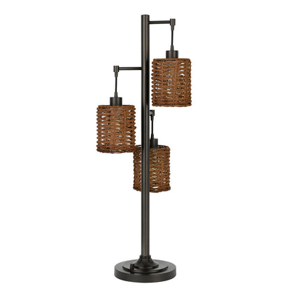 CAL Lighting 40W x3 Connell metal table lamp with rattan shades with a base 3 Way rotary switch Dark Bronze BO-2992DK