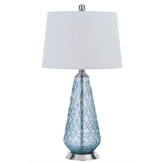 CAL Lighting 150W 3 Way Mayfield glass table lamp with hardback taper drum fabric shade Aqua Blue BO-2997TB