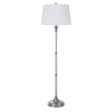 CAL Lighting 150W 3 Way Ruston crystal/metal floor lamp with pleated hardback shade Brushed Steel BO-2998FL