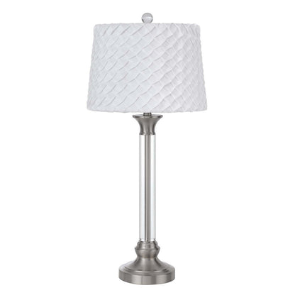 CAL Lighting 150W 3 Way Ruston crystal/metal table lamp with pleated hardback shade Brushed Steel BO-2998TB