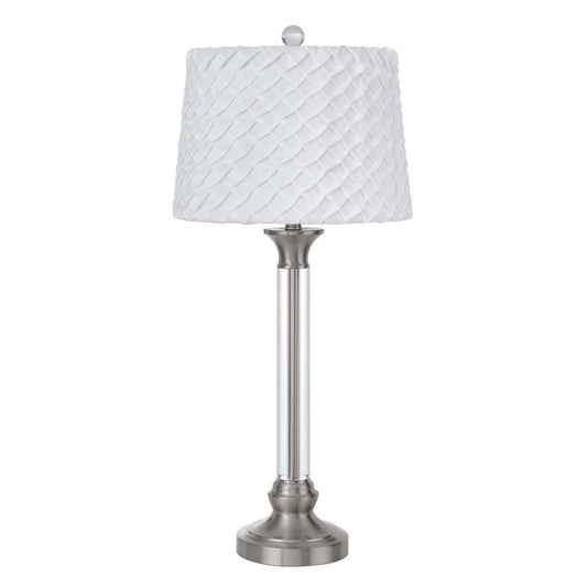 CAL Lighting 150W 3 Way Ruston crystal/metal table lamp with pleated hardback shade Brushed Steel BO-2998TB