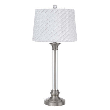 CAL Lighting 150W 3 Way Ruston crystal/metal table lamp with pleated hardback shade Brushed Steel BO-2998TB