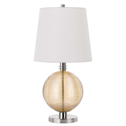 CAL Lighting 150W 3 Way Salisbury glass table lamp with hardback fabric shade Brushed steel/Amber BO-3005TB