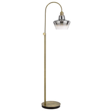 CAL Lighting 40W Duxbury metal arc floor lamp with electoral plated smoked glass shade Antique Brass BO-3007FL