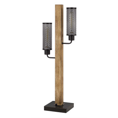 CAL Lighting 60W x 2 Lenox lantern style rubber wood / metal table lamp with mesh metal shades Light Oak BO-3008TB