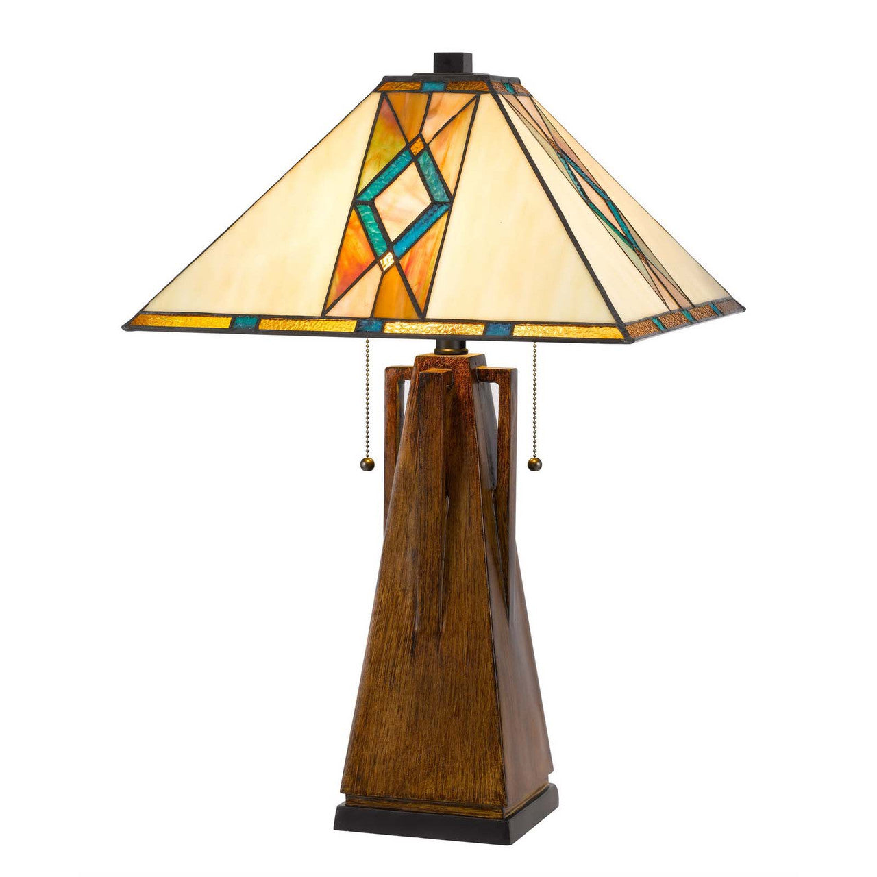 CAL Lighting 60W x 2 Tiffany table lamp with pull chain switch with resin lamp body Tiffany BO-3011TB