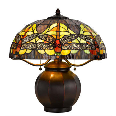 CAL Lighting 60W x 2 Tiffany table lamp with pull chain switch with metal lamp body Tiffany BO-3012TB