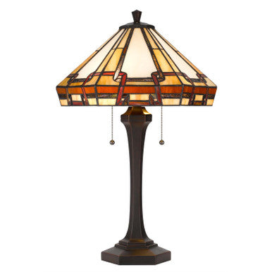 CAL Lighting 60W x 2 Tiffany table lamp with pull chain switch with resin lamp body Tiffany BO-3016TB