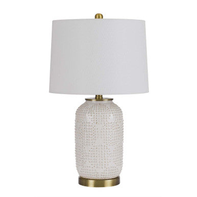 CAL Lighting 150W 3 Way Sedalia ceramic table lamp with hardback fabric shade Ivory BO-3022TB