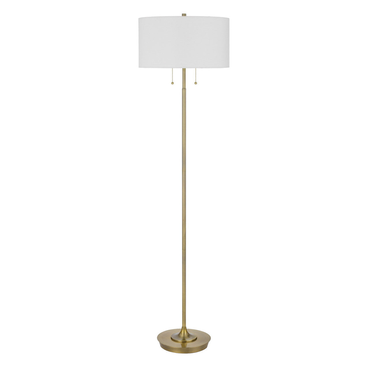 CAL Lighting Kendal metal floor lamp with pull chain switch, drum fabric shade Antique Brass BO-3028FL